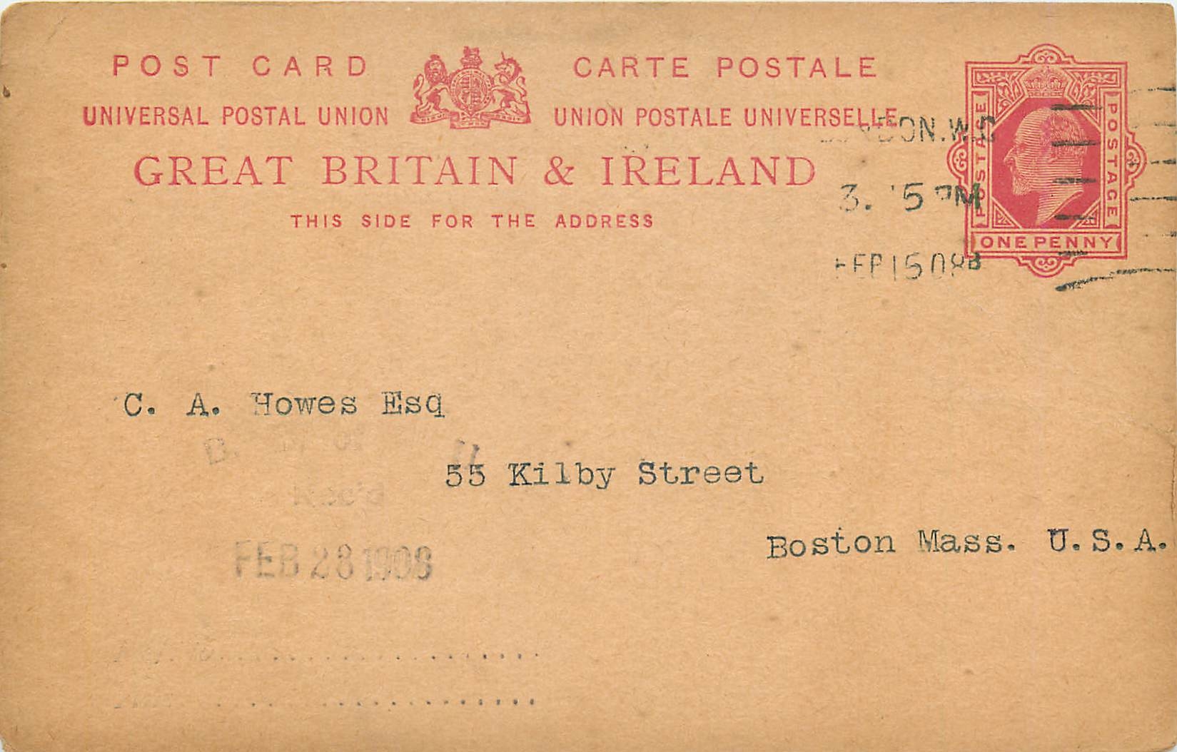 Great Britain & Ireland — carte postale universelle — Alfred Smith & Son, London