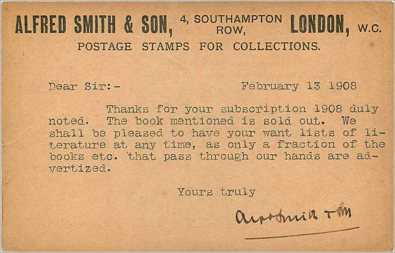 Great Britain & Ireland — carte postale universelle — Alfred Smith & Son, London — Verso