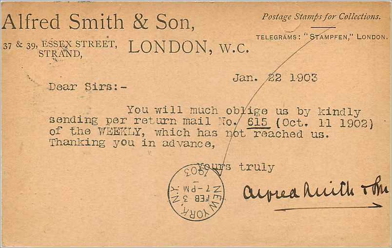 Entier Postal Postal Stationary Grande Bretagne Great Britain 1903 London to Boston Alfred Smith — Verso