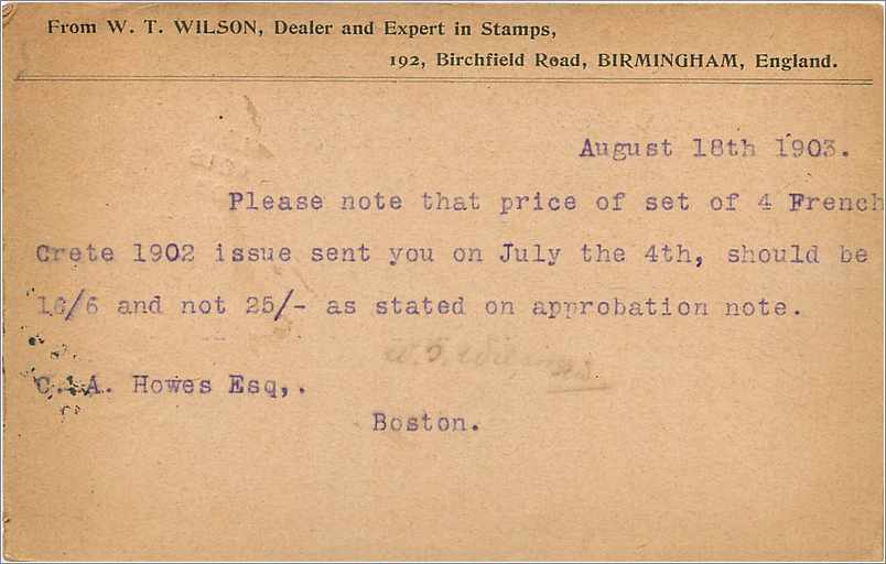 Entier Postal Postal Stationary Grande Bretagne Great Britain 1903 London to Boston Alfred Smith — Verso