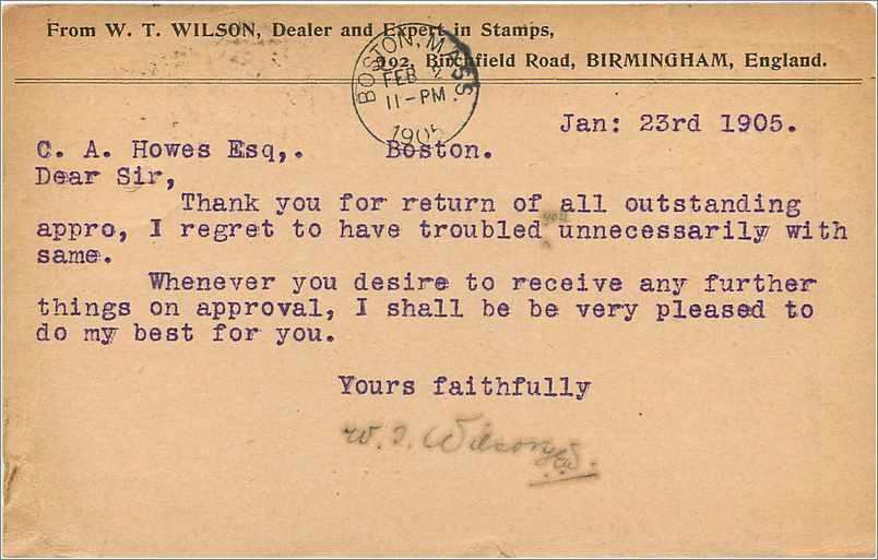 Entier Postal Postal Stationary Grande Bretagne Great Britain 1905 London to Boston Alfred Smith — Verso