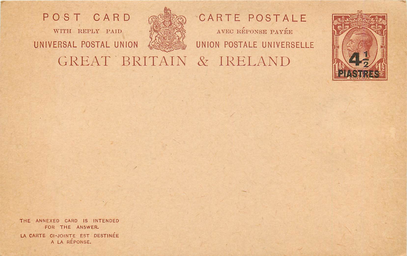 Entier Postal Postal Stationary Grande Bretagne Great Britain  Levant 4 1/2p