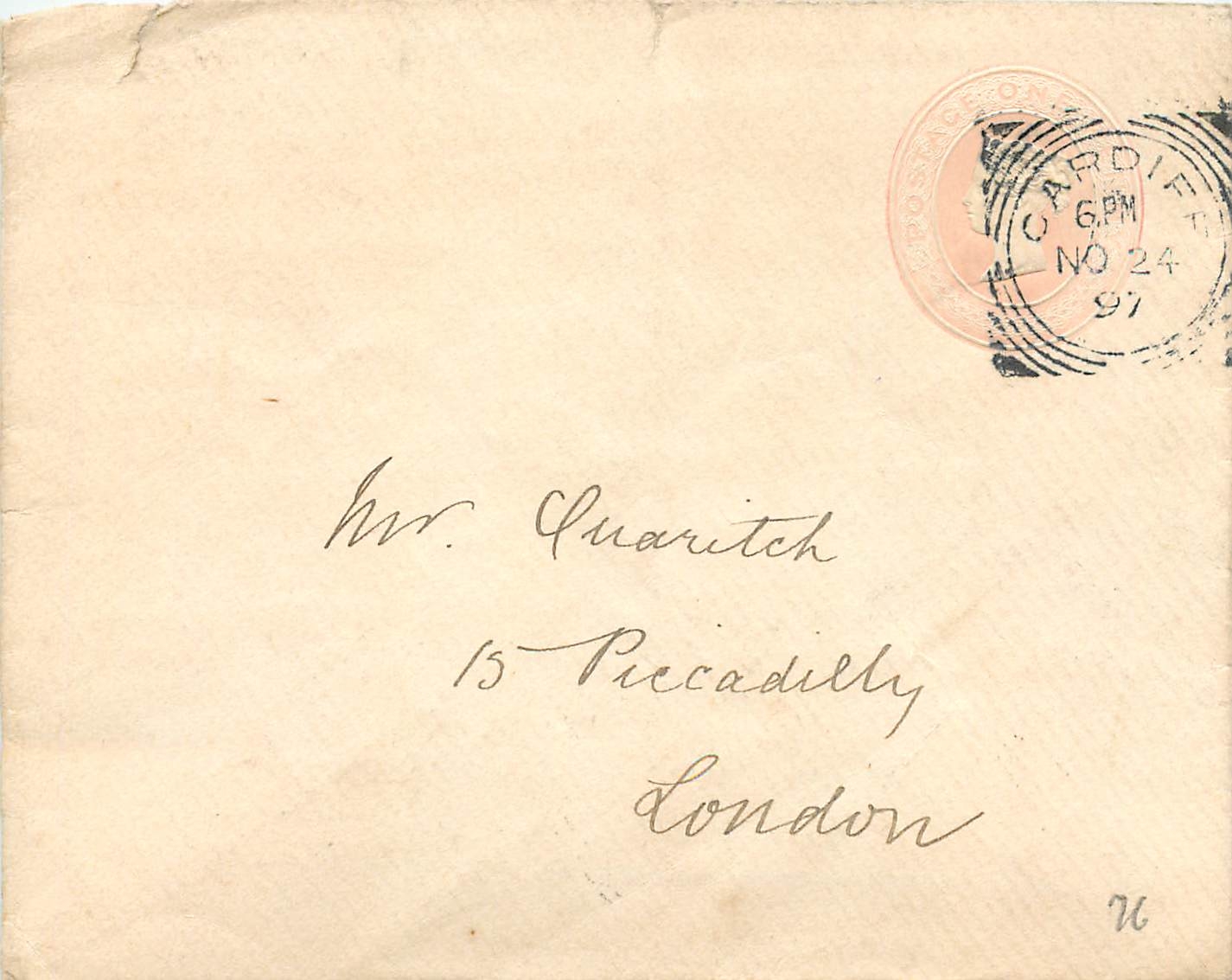 Entier Postal Postal Stationary Grande Bretagne Great Britain 1897 Cardiff to London