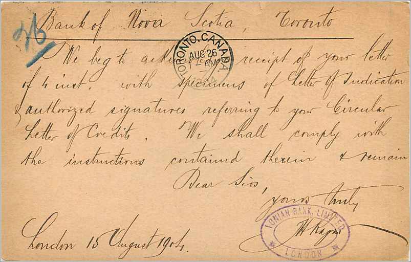 Entier Postal Postal Stationary Grande Bretagne Great Britain 1904 London to Toronto — Verso