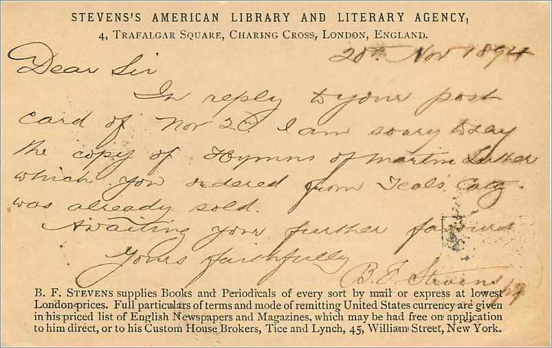 Entier Postal Postal Stationary Grande Bretagne Great Britain London 1894 to New York — Verso