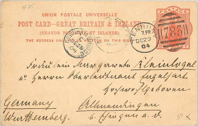 Entier Postal Postal Stationary Grande Bretagne Great Britain Tenbury to Germany 1904
