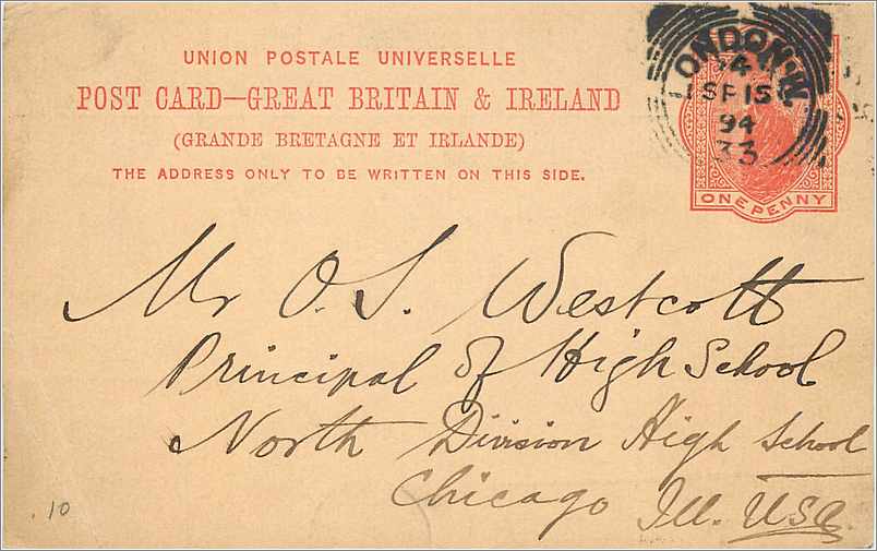 Entier Postal Postal Stationary Grande Bretagne Great Britain 1894 London to Chicago
