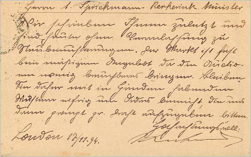 Entier Postal Postal Stationary Grande Bretagne Great Britain 1894 London to Munster — Verso