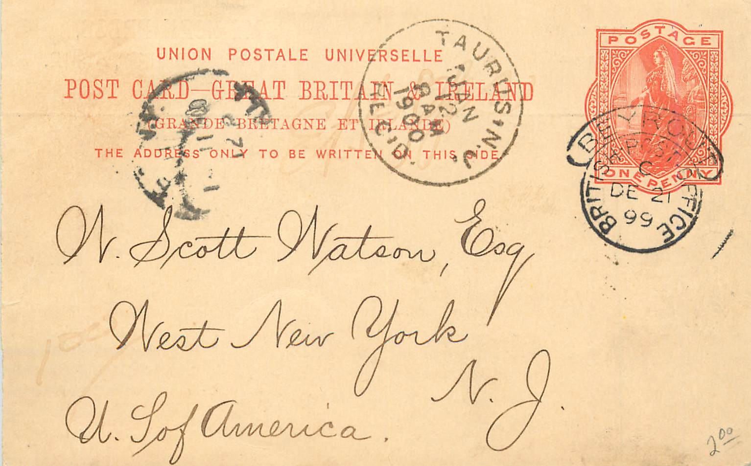 Entier Postal Postal Stationary Grande Bretagne Great Britain 1899 Beyrout to Taurus Levant Beyrouth