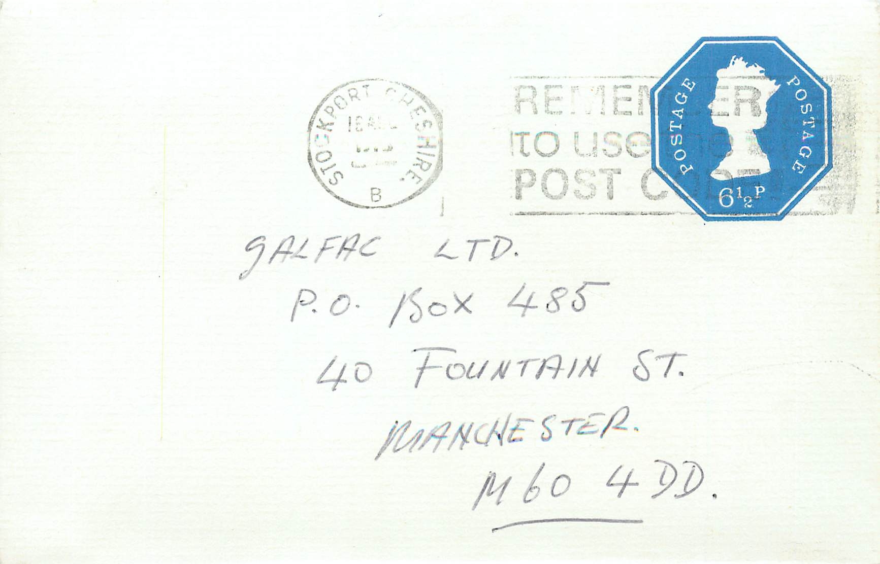 Entier Postal Postal Stationary Grande Bretagne Great Britain Machin Stockport 