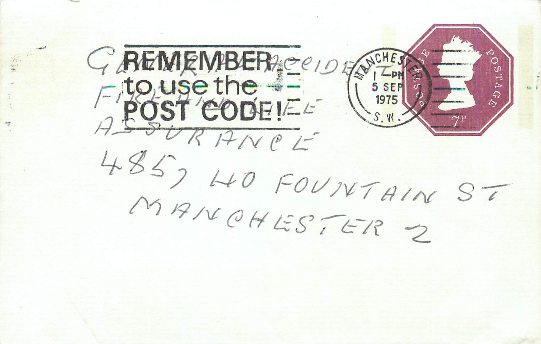 Entier Postal Postal Stationary Grande Bretagne Great Britain Machin Manchester 1975