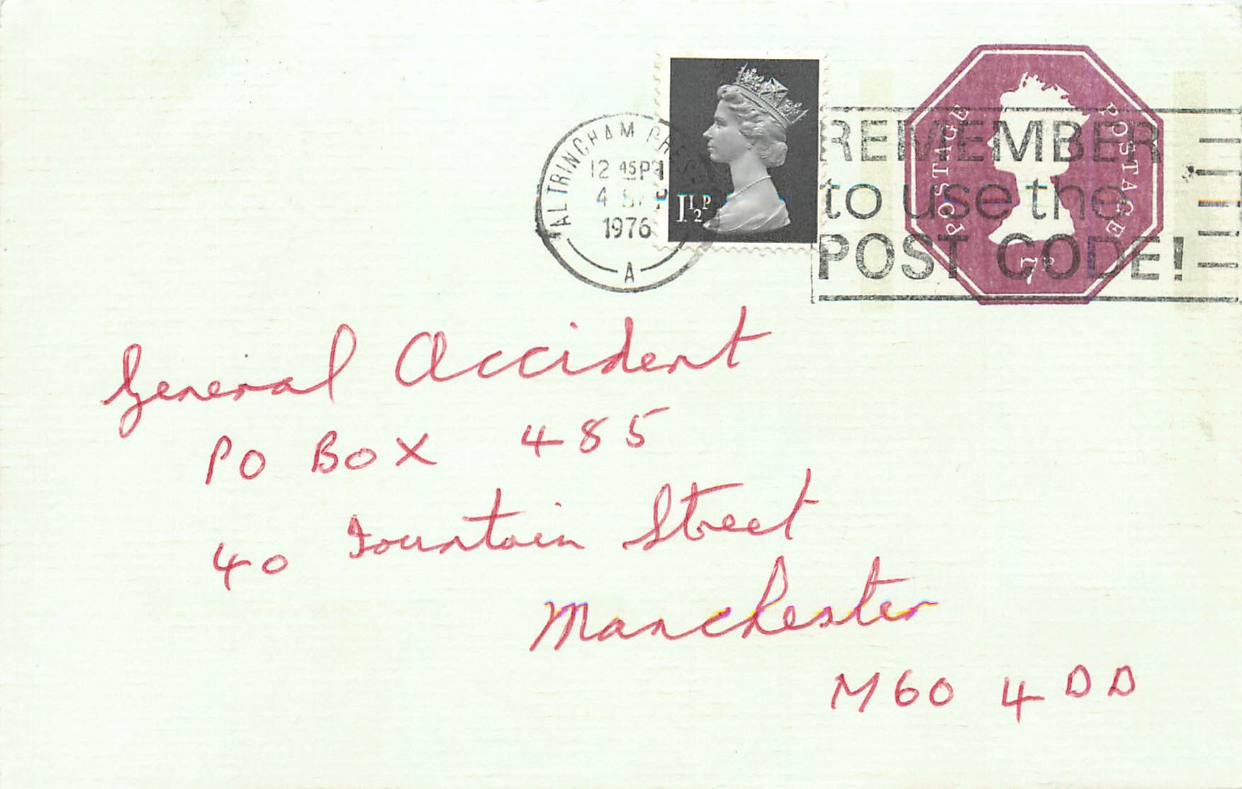 Entier Postal Postal Stationary Grande Bretagne Great Britain Machin Altringham 1976