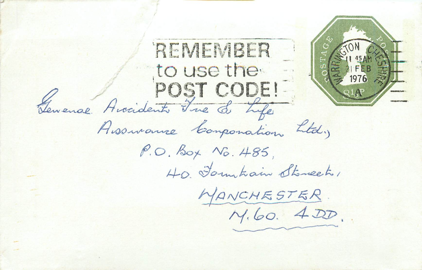 Entier Postal Postal Stationary Grande Bretagne Great Britain Machin Warrington