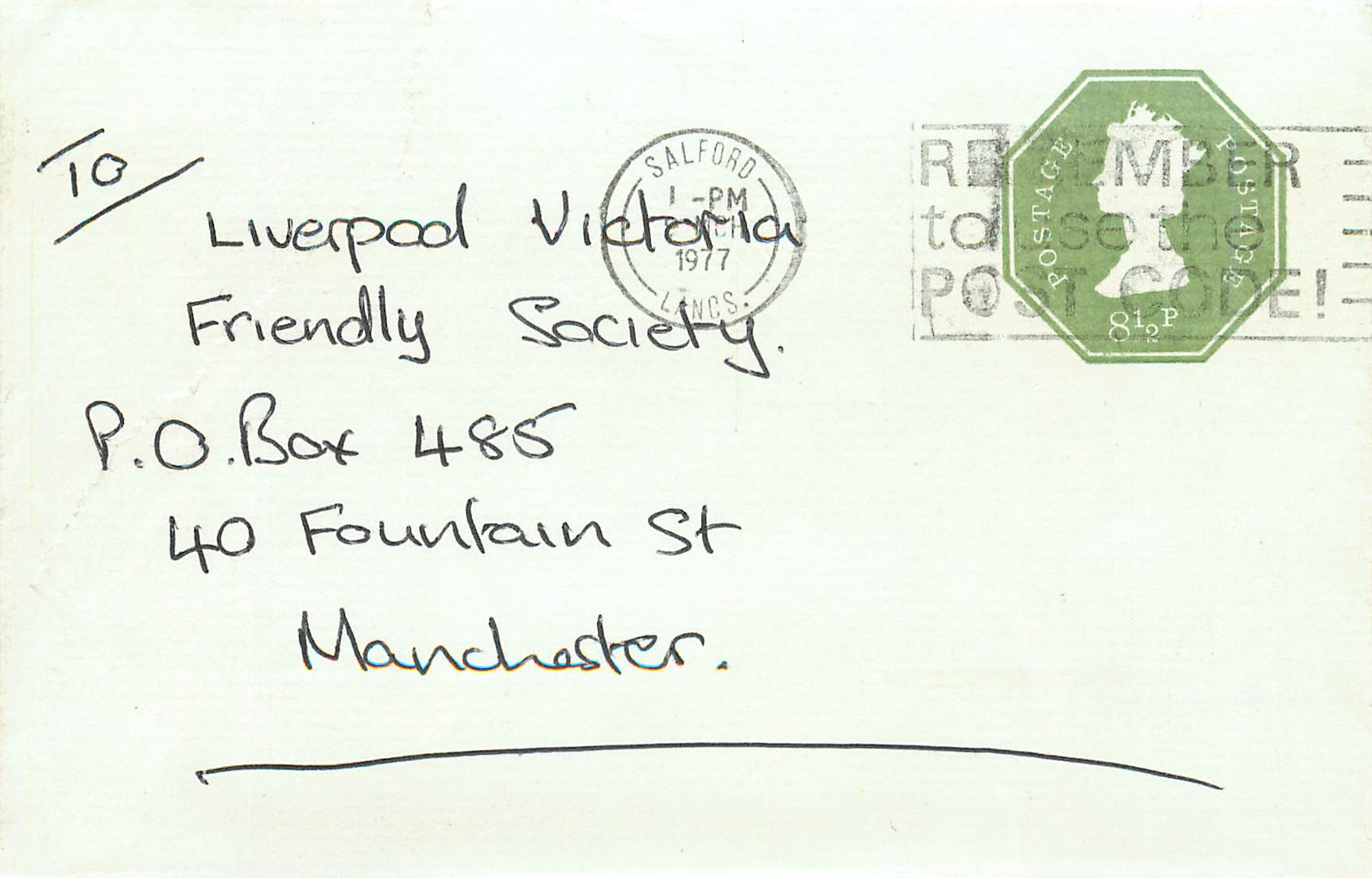 Entier Postal Postal Stationary Grande Bretagne Great Britain Machin Salford 1977