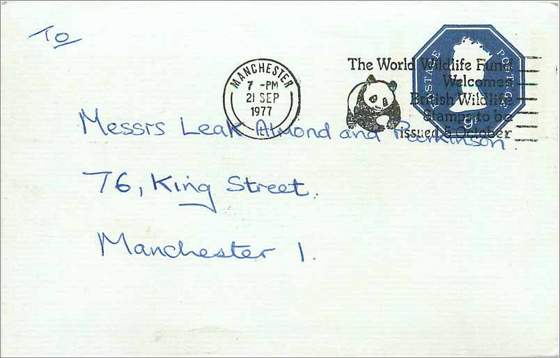 Entier Postal Postal Stationary Grande Bretagne Great Britain Machin Manchester 1977 Panda WWF