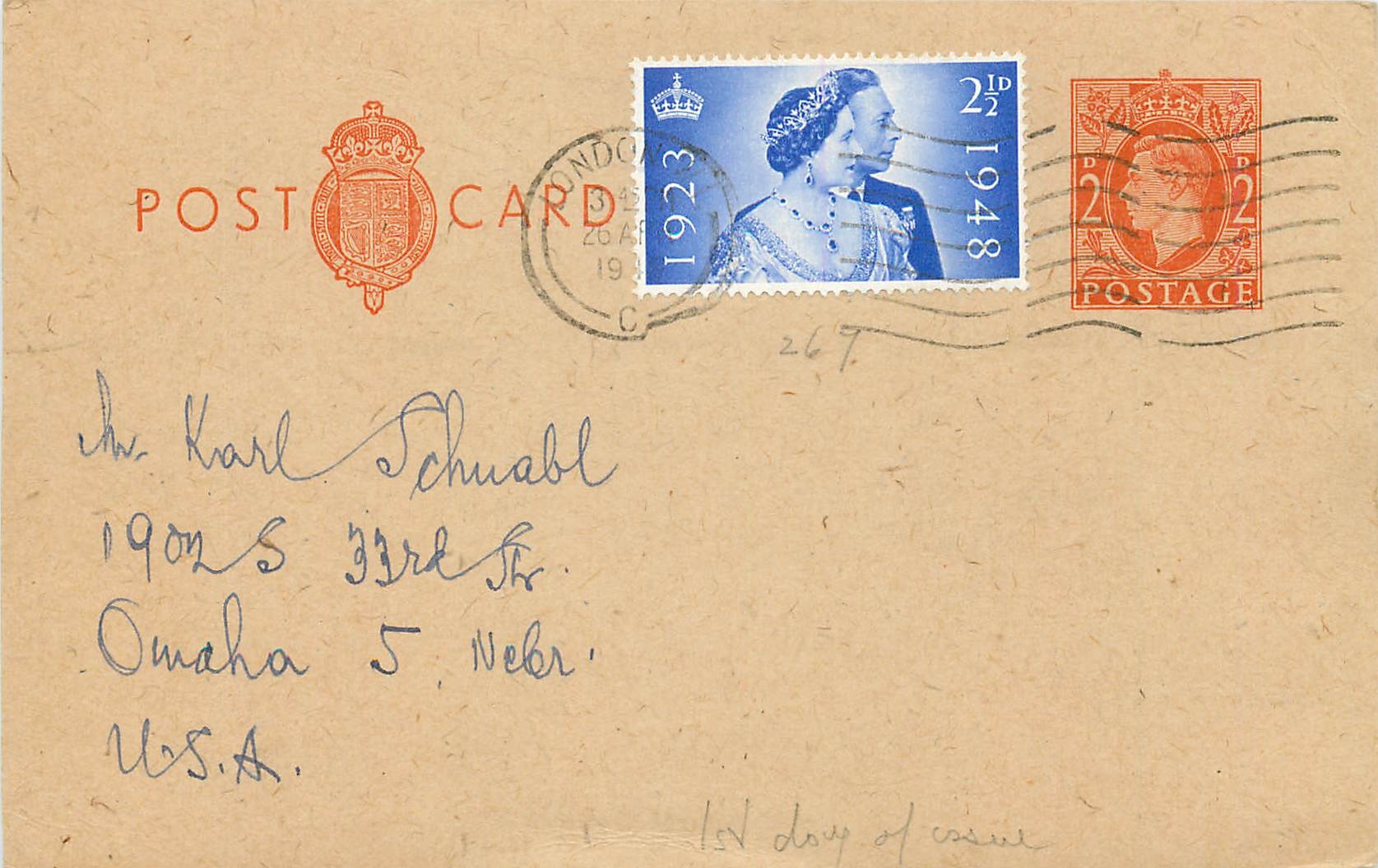 Entier Postal Postal Stationary Grande Bretagne Great Britain First Day of use 26 4 1947