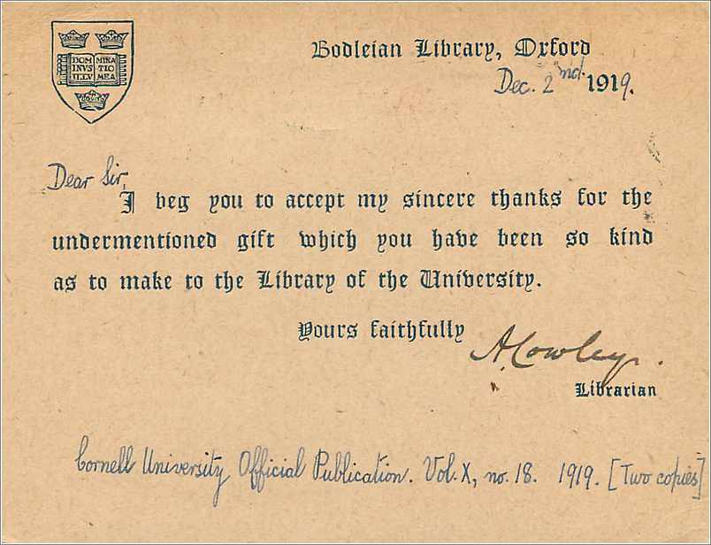Entier Postal Postal Stationary Grande Bretagne Great Britain Oxford to Ithaca USA 1919 — Verso