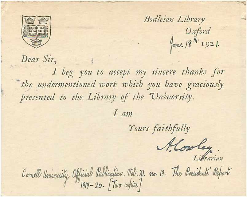 Entier Postal Postal Stationary Grande Bretagne Great Britain Oxford to Ithaca USA 1921 — Verso
