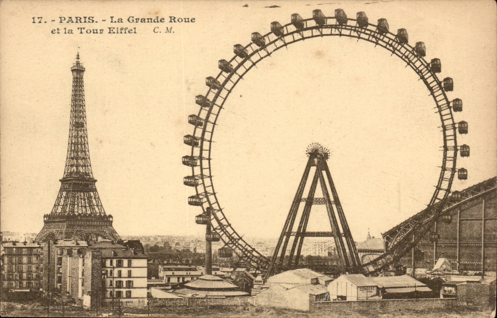 Paris CPA La grande roue et la Tour Eiffel