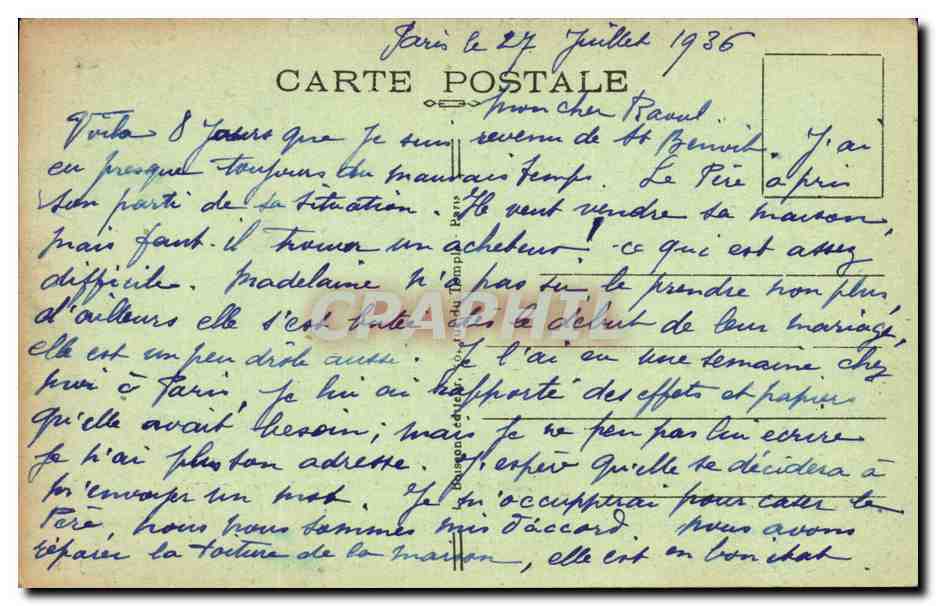 Paris CPA Place des Vosges Maisons historiques — Verso