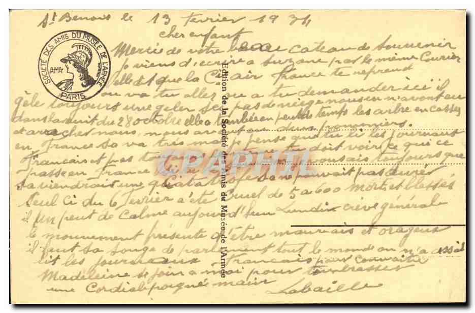 Paris CPA Souvenir de ma visite au Musee de l'armee — Rückseite