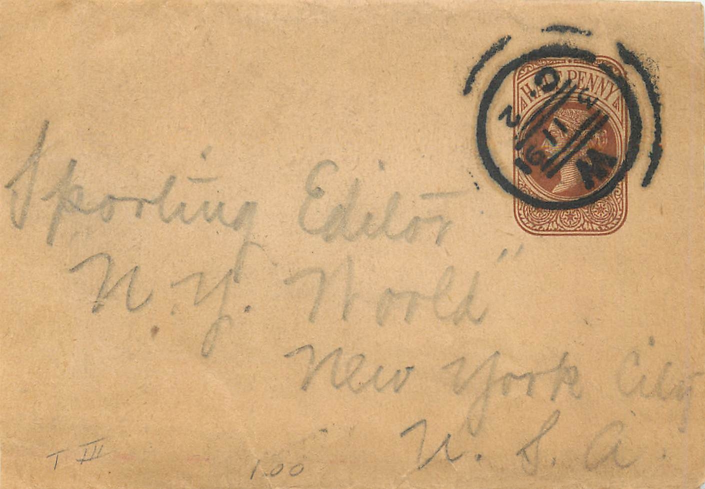 Entier Postal Postal Stationary Grande Bretagne Great Britain with W cancellation to New York