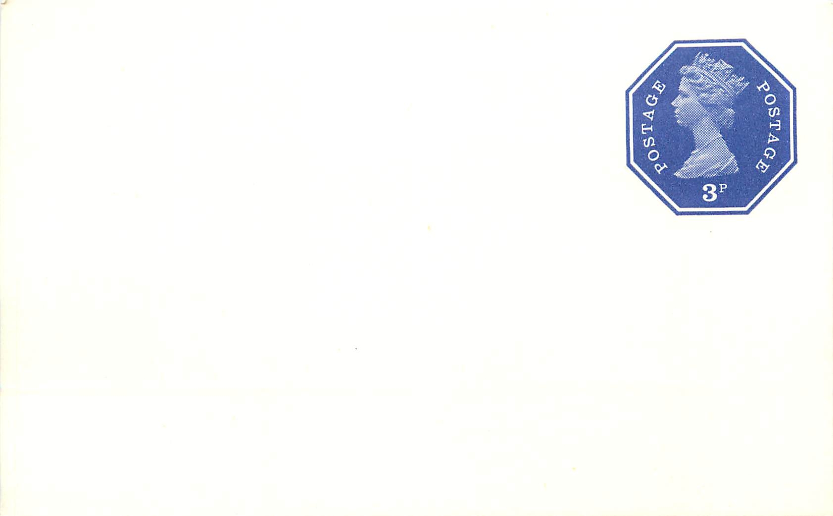 Britische Ansichtskarte — oktaederförmiger 3p-Stempel der Queen Elizabeth II — Verlag nicht sichtbar