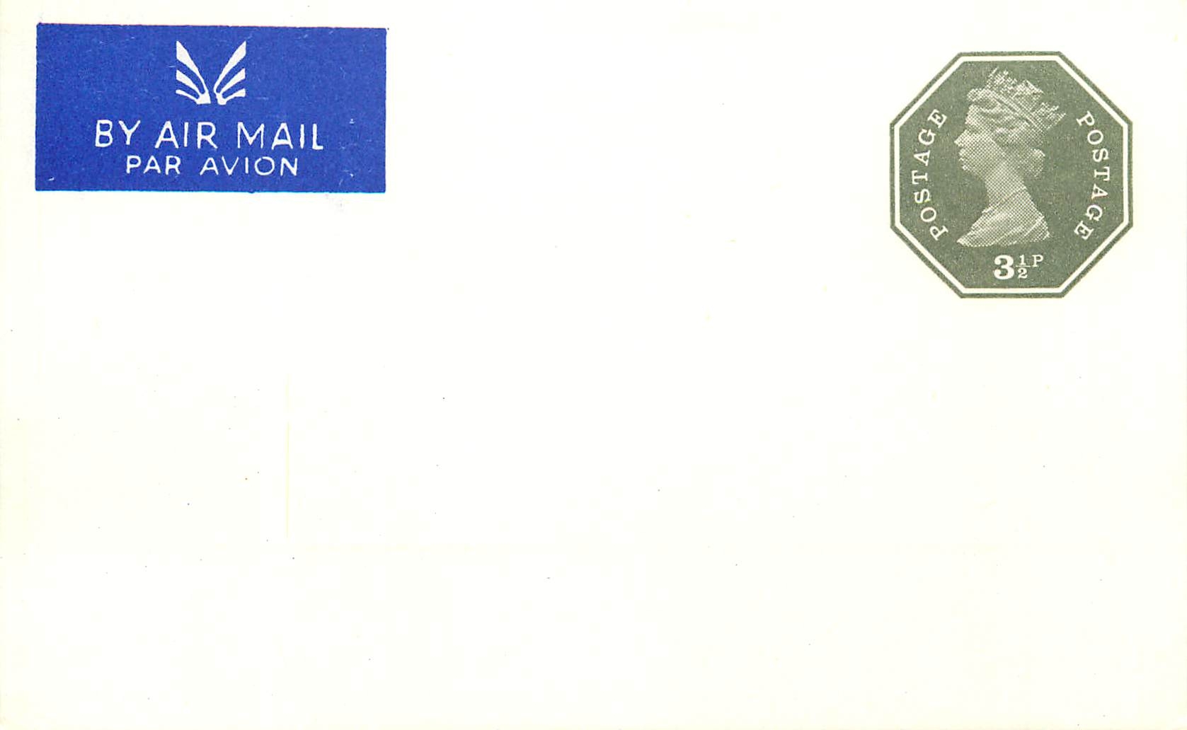 Carte postale aérienne — timbre 3½p Elizabeth II — éditeur non visible