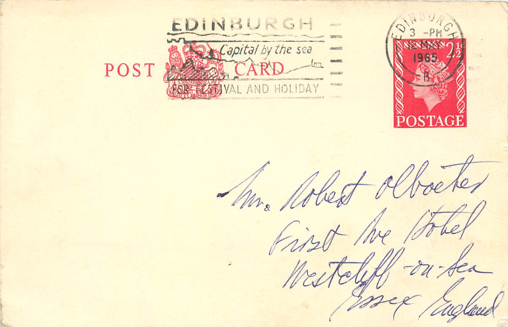 Entier Postal Postal Stationary Grande Bretagne Great Britain Edinburgh 1965 to Westehill