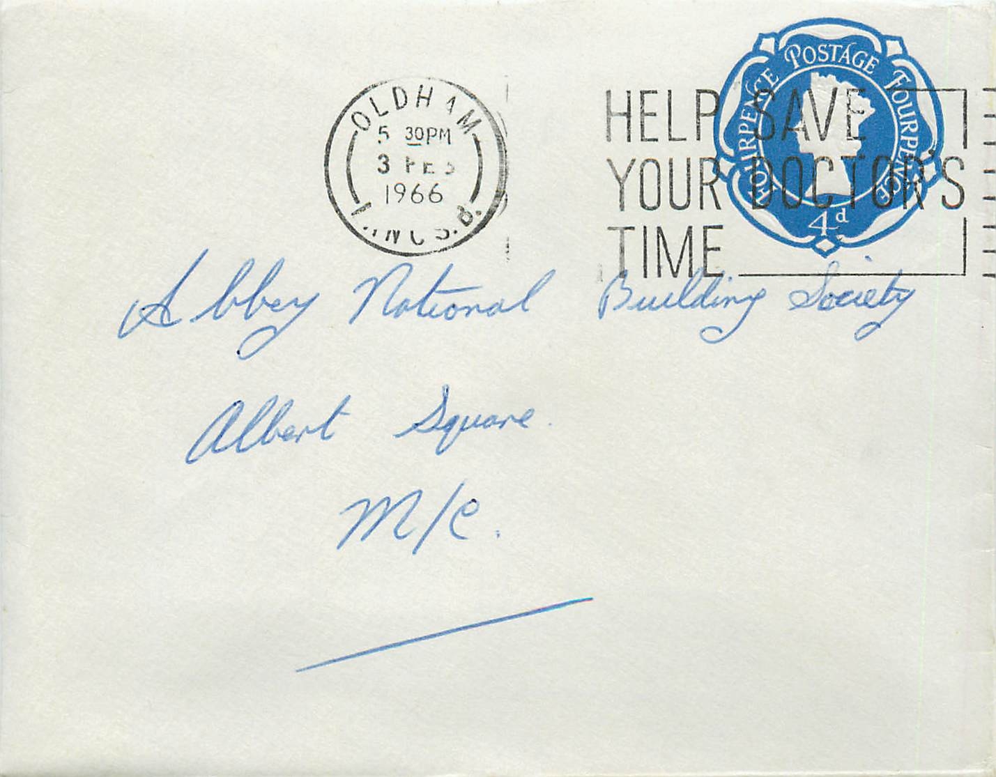 Entier Postal Postal Stationary Grande Bretagne Great Britain 4d 1966  Oldham for Manchester