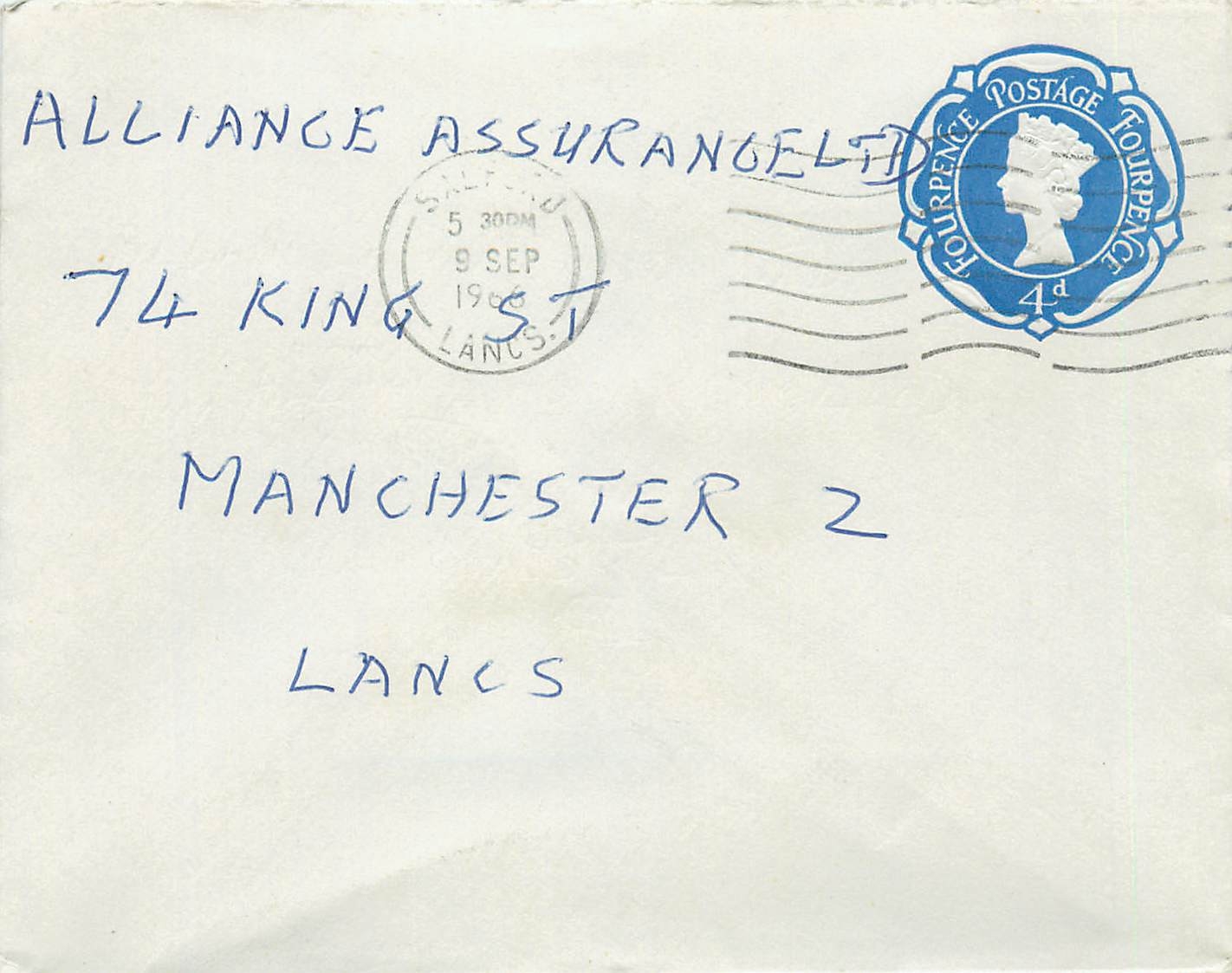 Entier Postal Postal Stationary Grande Bretagne Great Britain 4d 1966  for Manchester