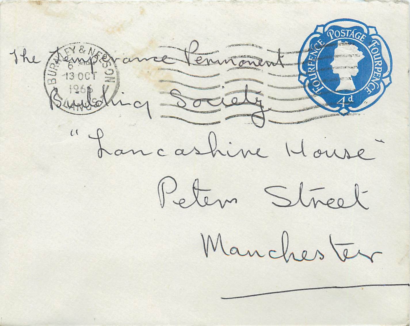 Entier Postal Postal Stationary Grande Bretagne Great Britain 4d 1966 Burnley & Nelson for Mancheste