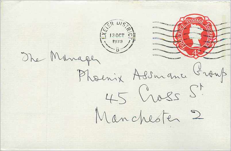 Entier Postal Postal Stationary Grande Bretagne Great Britain 1d Exeter for Manchester 1970