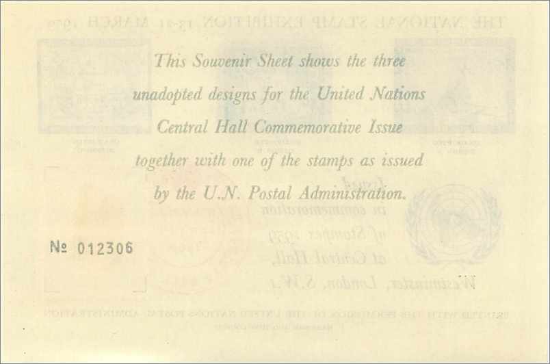Sheetlet National Stamp Exhibition 1959 Stampex — Verso
