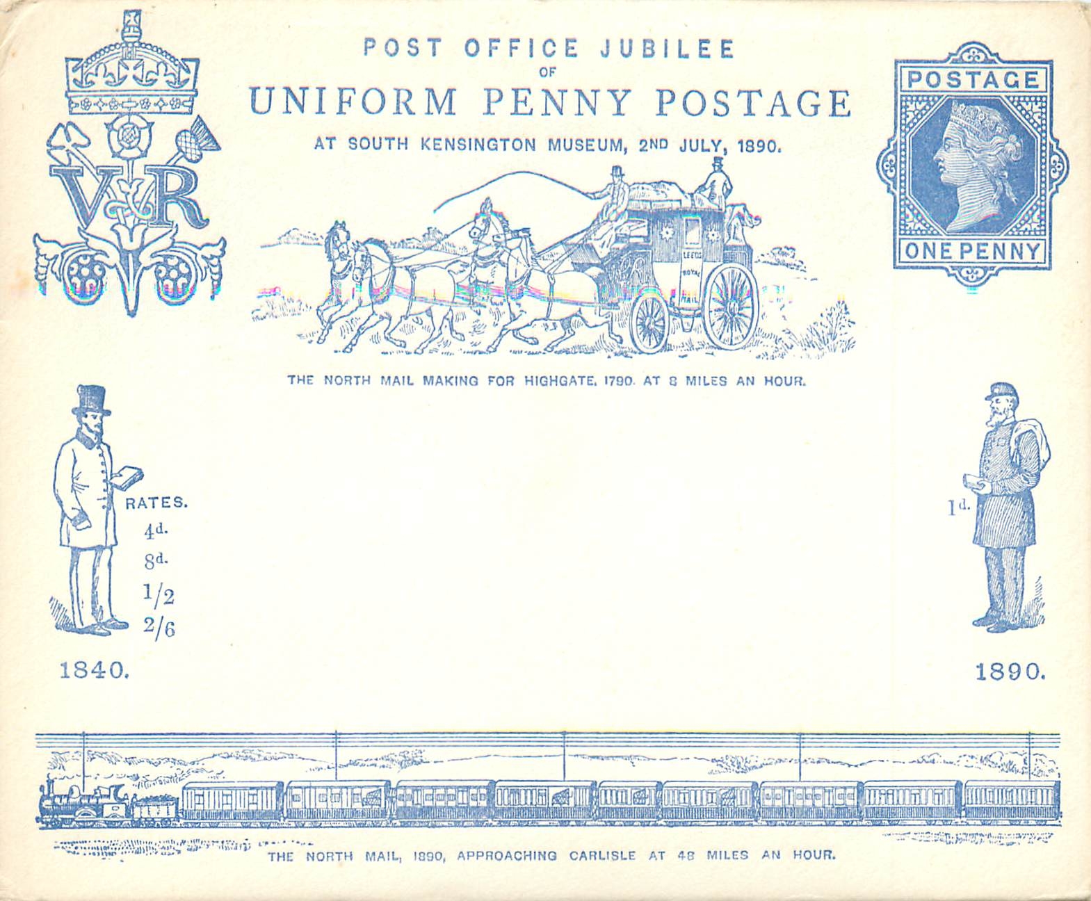 Entier Postal Postal Stationary Grande Bretagne Great Britain 1p Jubilee 1840 1890 Militaria Train