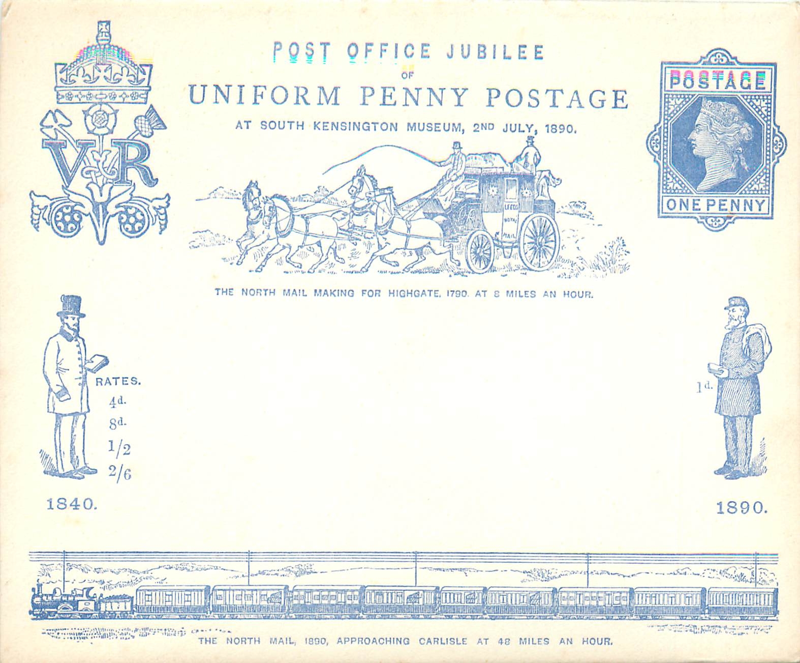Entier Postal Postal Stationary Grande Bretagne Great Britain 1p Jubilee 1840 1890 Militaria Train