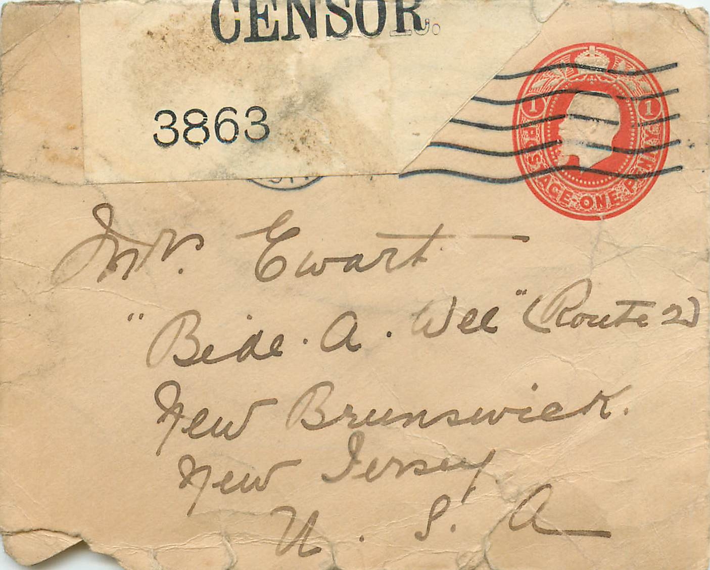 Entier Postal Postal Stationary Grande Bretagne Great Britain Machin 1p Censor for USA