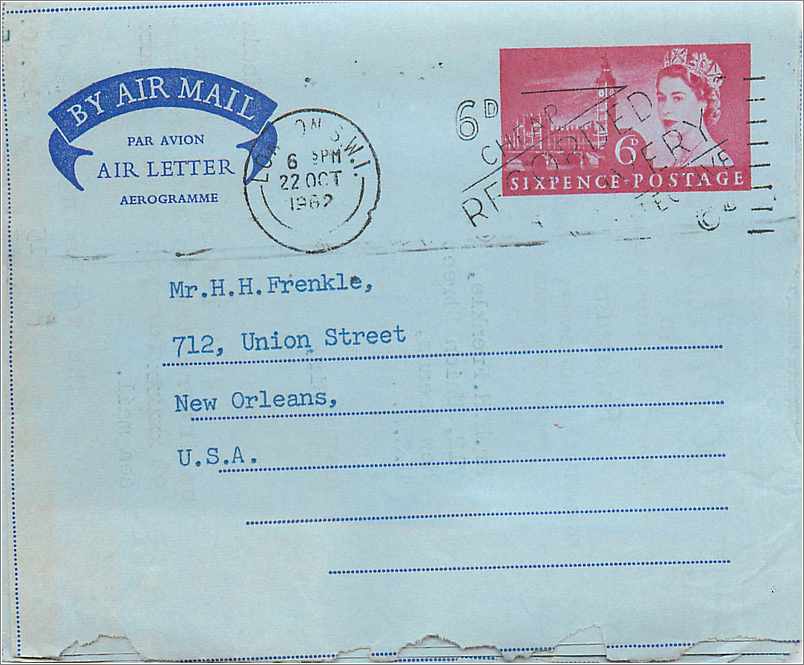 Entier Postal Postal Stationary Grande Bretagne Great Britain Machin Aerogram 6d 1962