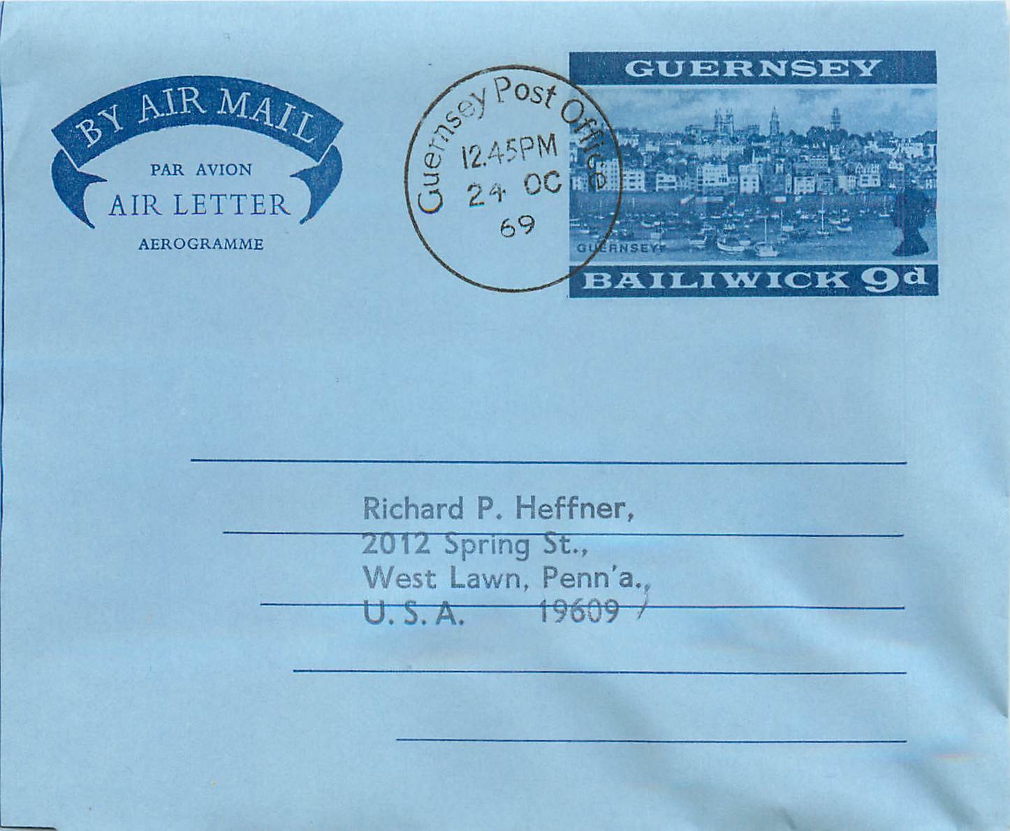 Entier Postal Postal Stationary Grande Bretagne Great Britain Machin Aerogram Guernsey 1969