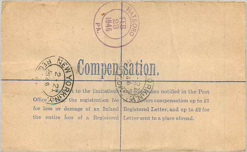Entier Postal Postal Stationary Grande Bretagne Great Britain Field Post Office to Hat Boro Pa — Verso