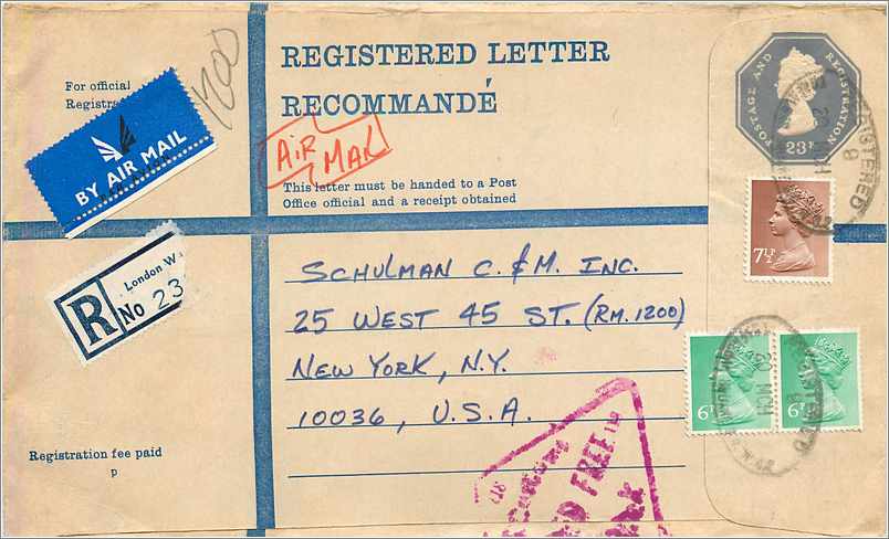Entier Postal Postal Stationary Grande Bretagne Great Britain Machin 23p 1973 for NY