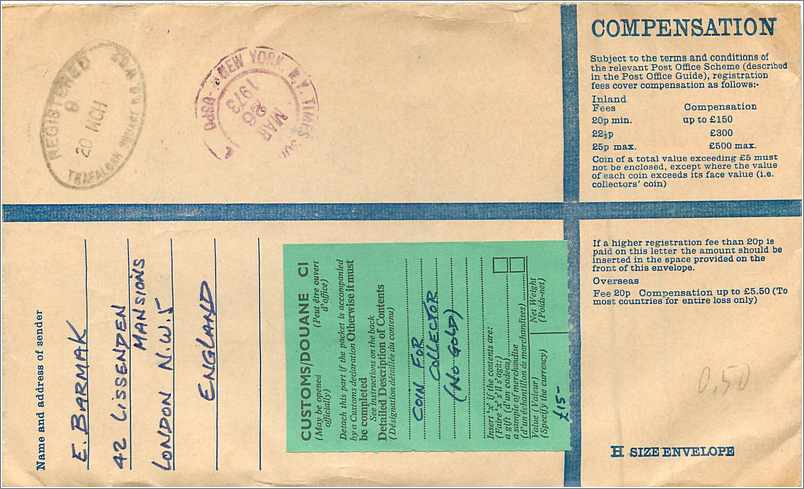 Entier Postal Postal Stationary Grande Bretagne Great Britain Machin 23p 1973 for NY — Verso