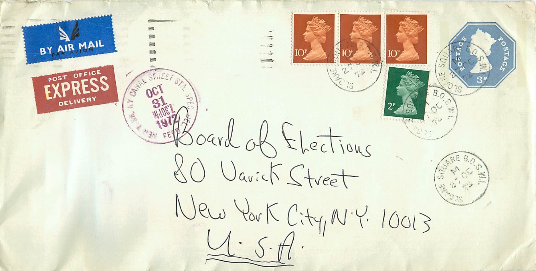 Entier Postal Postal Stationary Grande Bretagne Great Britain Machin 3p 1972 for New York