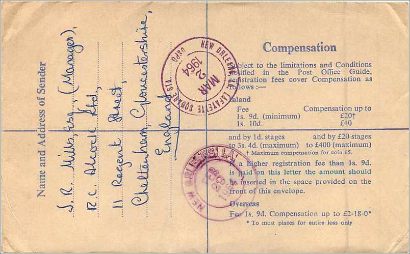 Entier Postal Postal Stationary Grande Bretagne Great Britain 1/9 + various values for USA 1964 — Verso