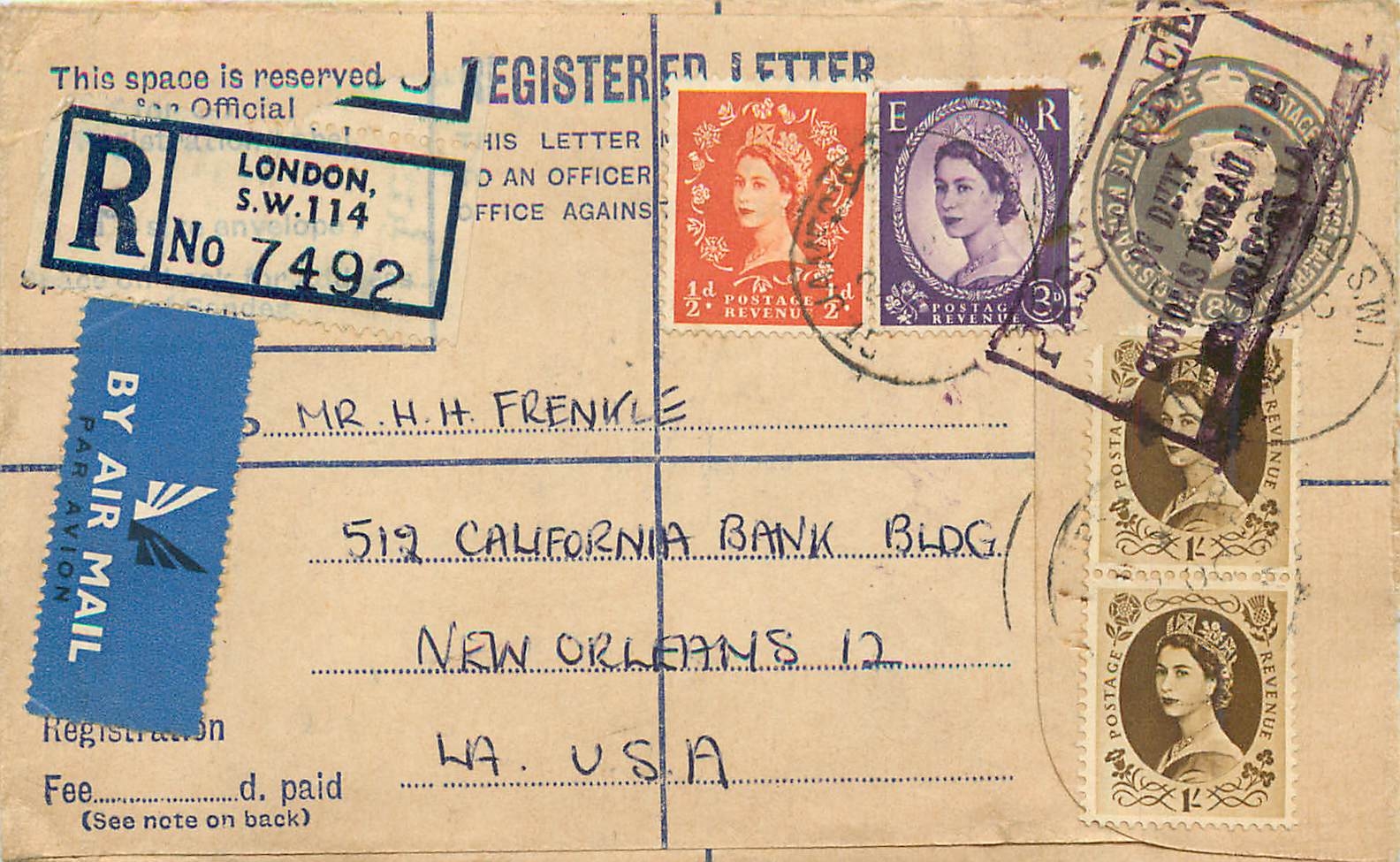Entier Postal Postal Stationary Grande Bretagne Great Britain 8 1/2p + various values 1954