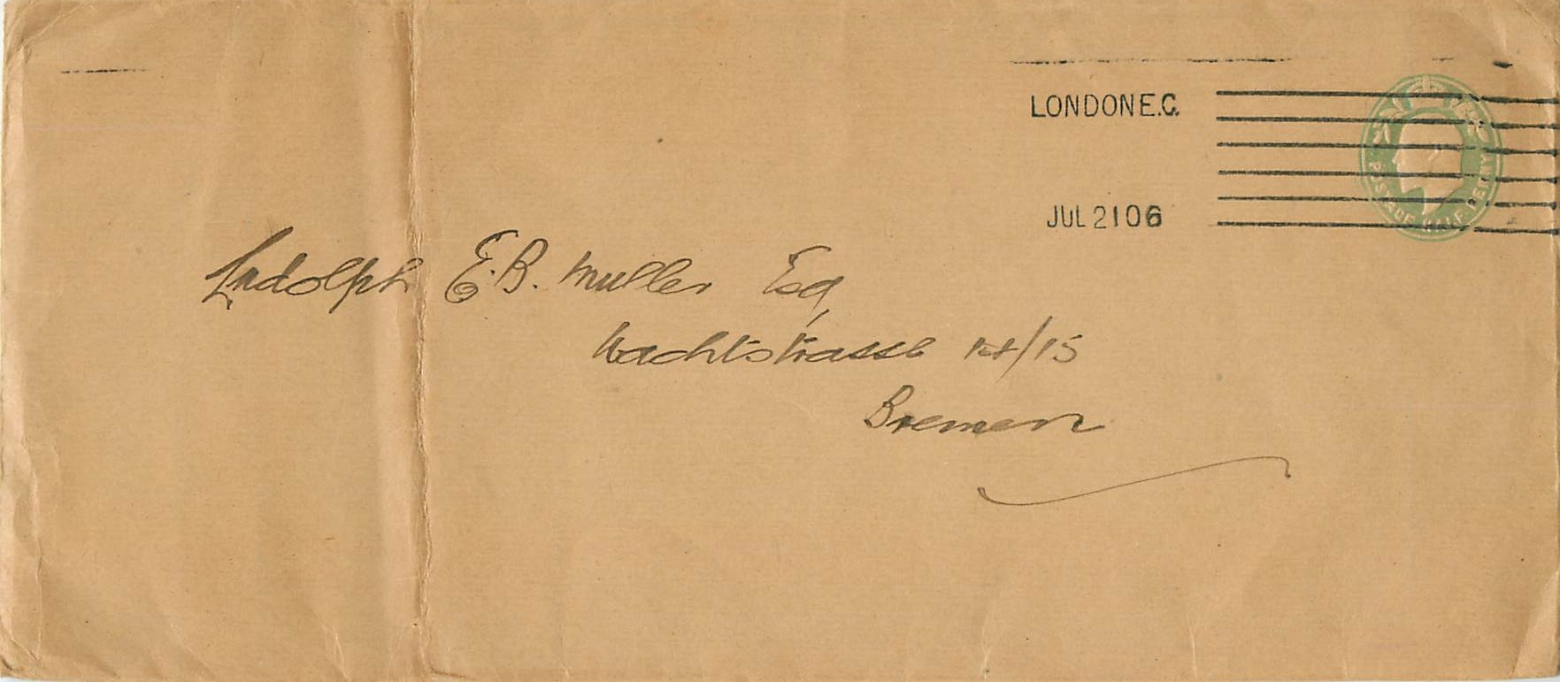 Entier Postal Postal Stationary Grande Bretagne Great Britain 1/2p for Bremen
