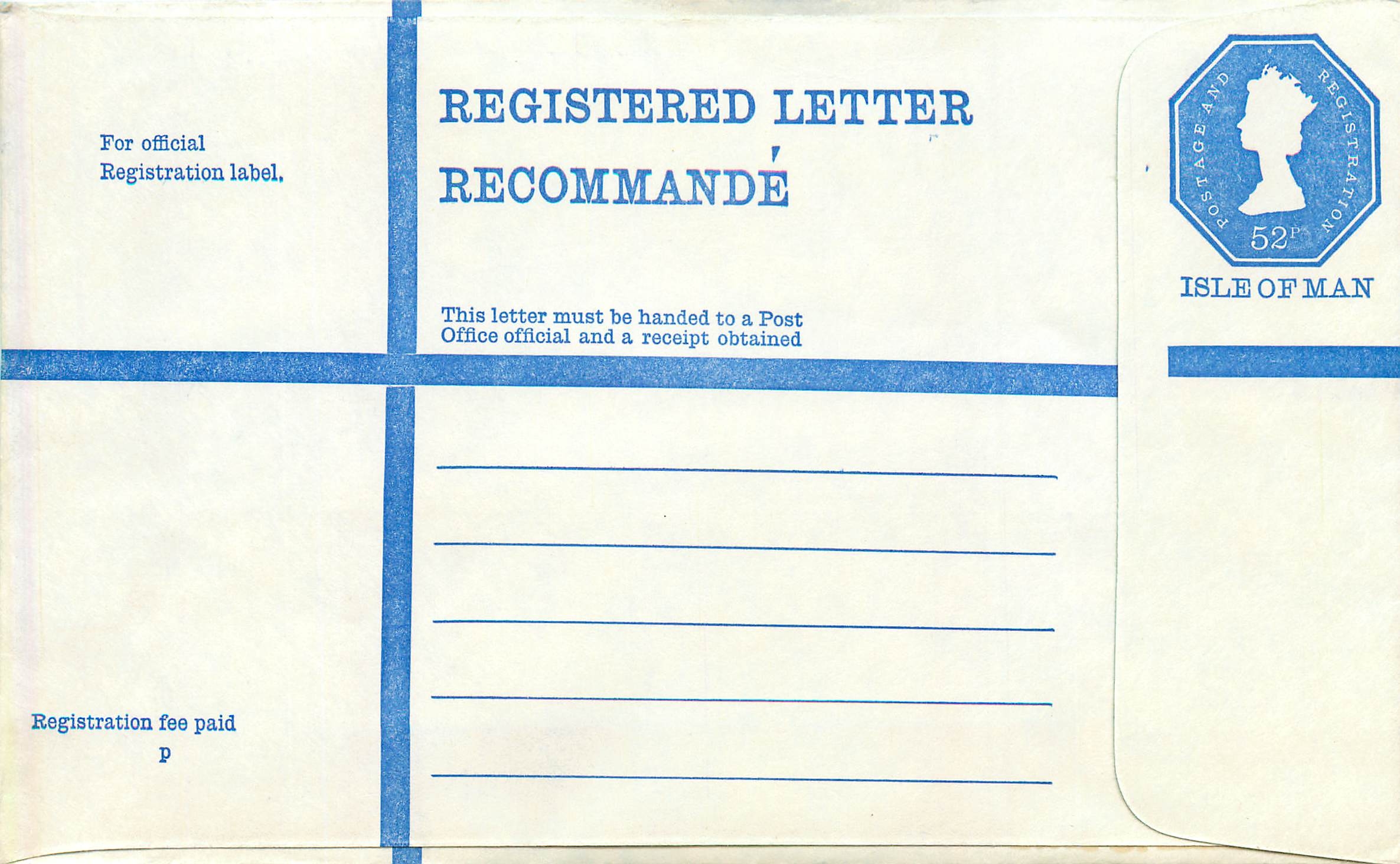 Entier Postal Postal Stationary Grande Bretagne Great Britain Machin Isle of Man 52p