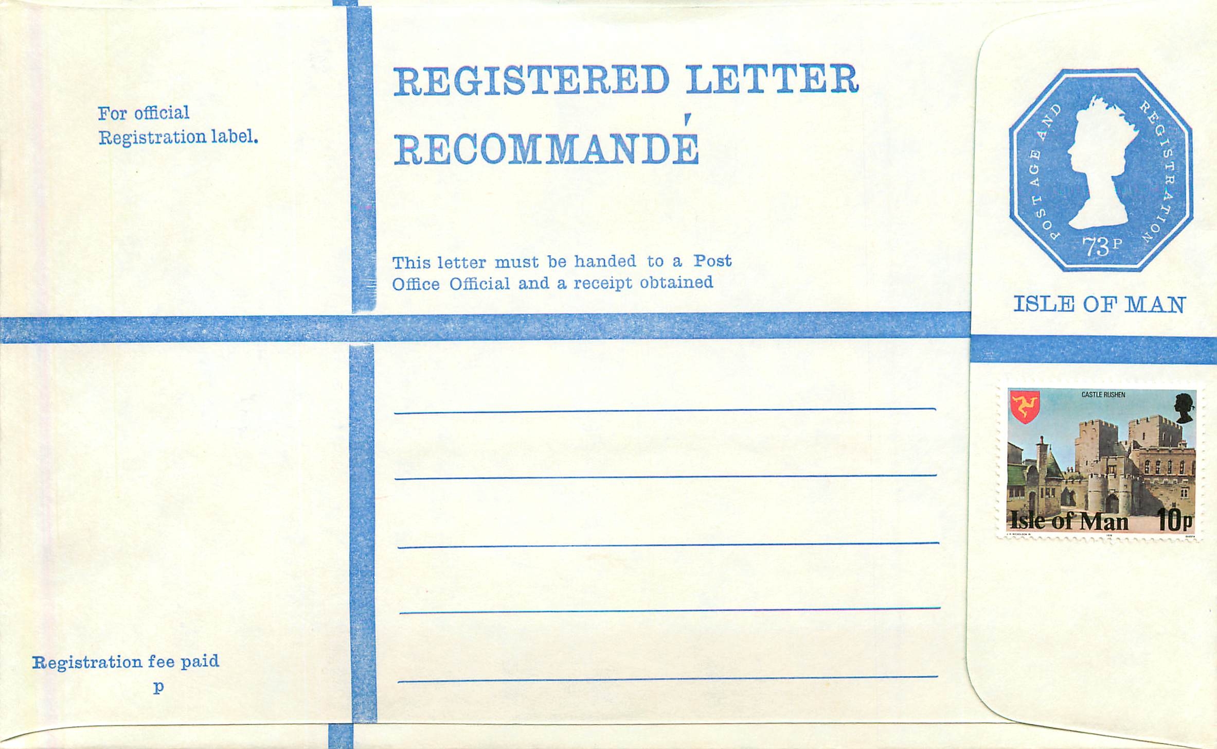 Entier Postal Postal Stationary Grande Bretagne Great Britain Machin Isle of Man 73p