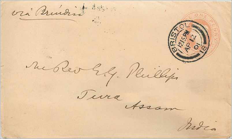 Entier Postal Postal Stationary Grande Bretagne Great Britain 1p Bristol for India