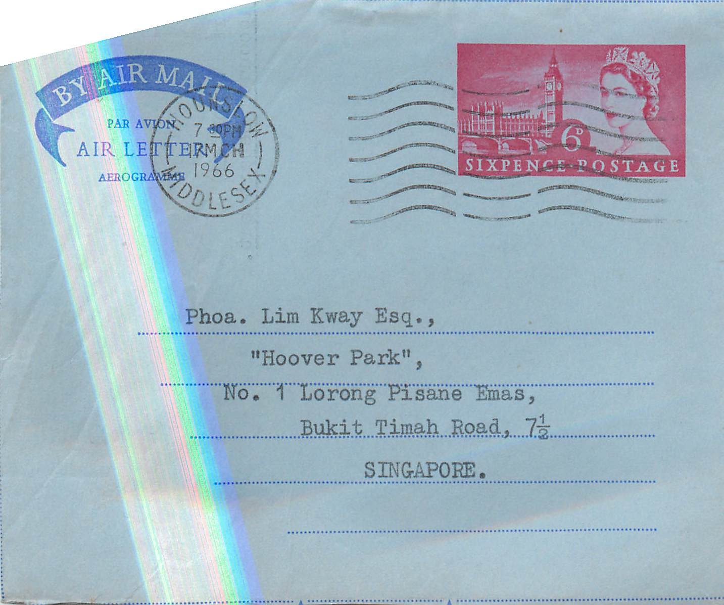Entier Postal Postal Stationary Grande Bretagne Great Britain 6d 1966 Hounslow